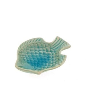 Keramiek vis schaaltje turquoise 10 cm zijaanzicht