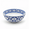 Leeg blauw-wit Thais schaaltje van 15 cm met traditioneel patroon tegen een witte achtergrond.