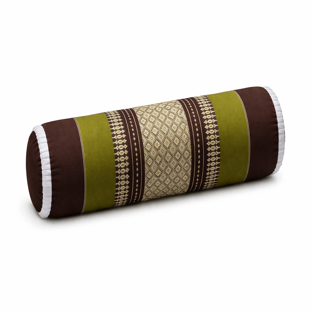 thais knierolkussen standaard groen bruin met kapok vulling traditioneel thai patroon