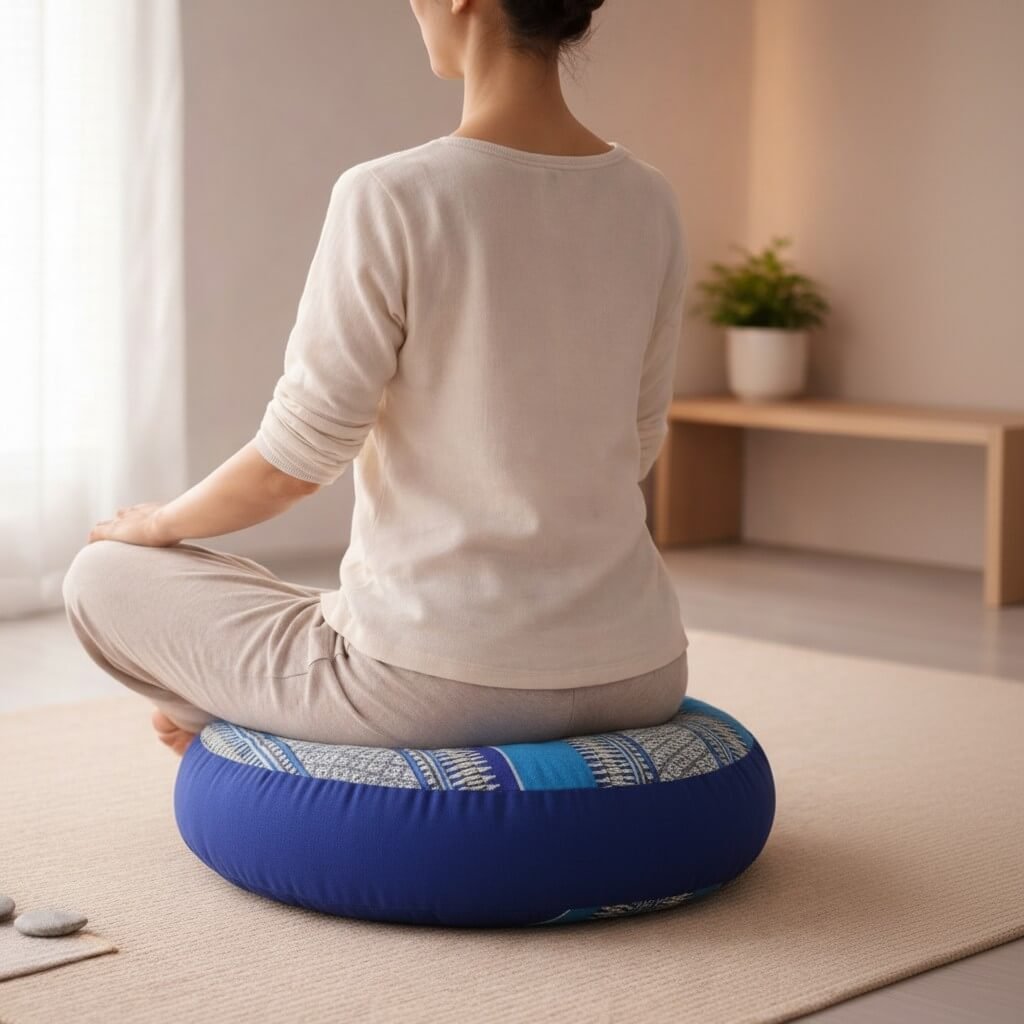 thais-meditatiekussen-rond-zwart-grijs-gebruik-meditatie