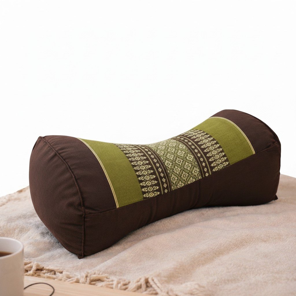 Thais kussen bone groen/bruine op witte achtergrond