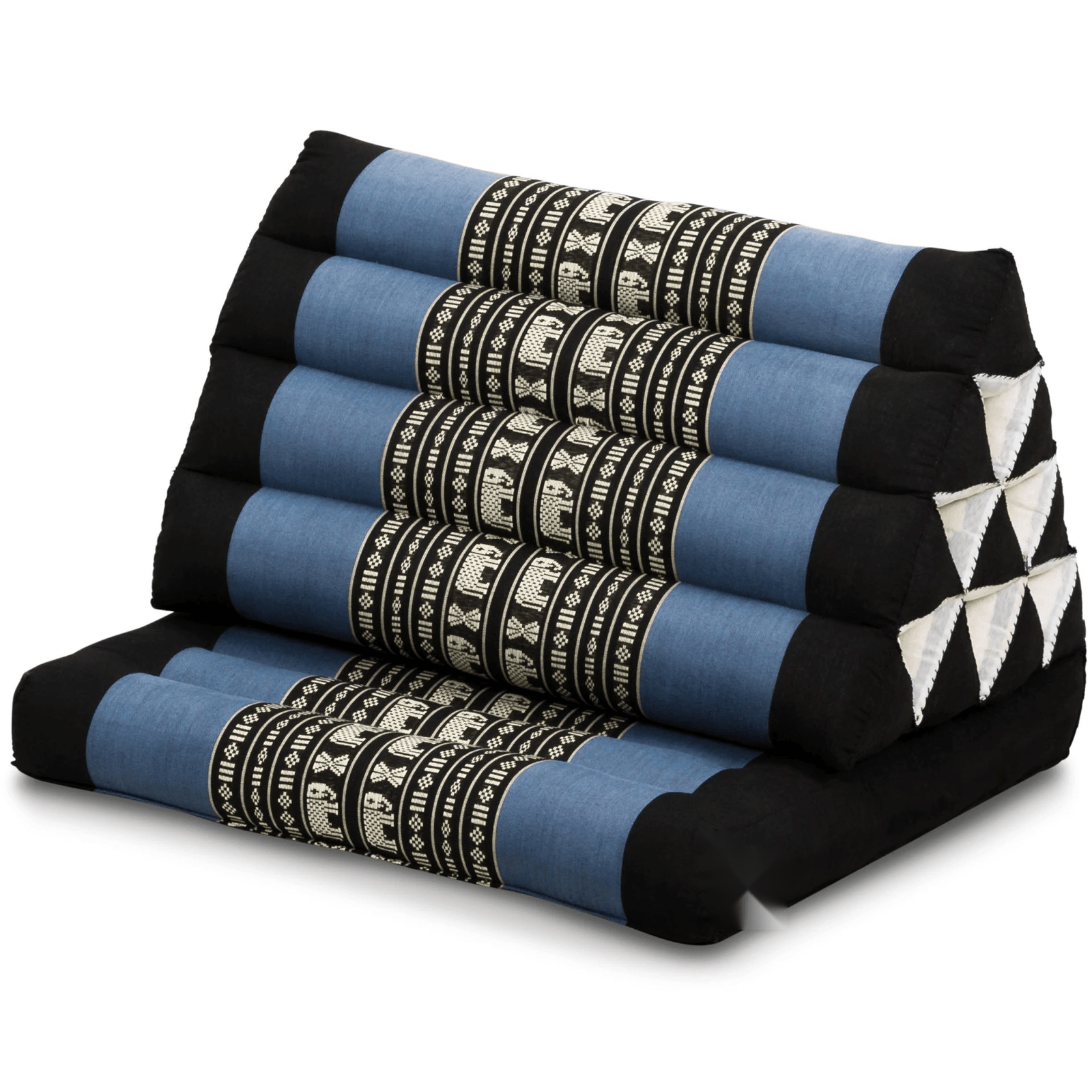 Thaise driehoeksmatras 78 cm zwart blauw met olifant patroon