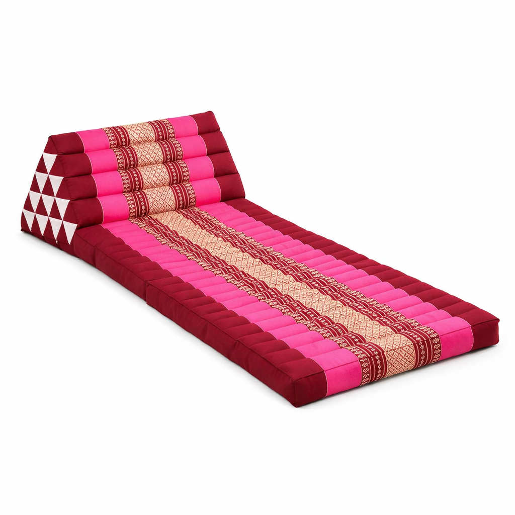 Uitgeklapt Moon Kwan jumbo 3-fold ligkussen rood roze met rugsteun