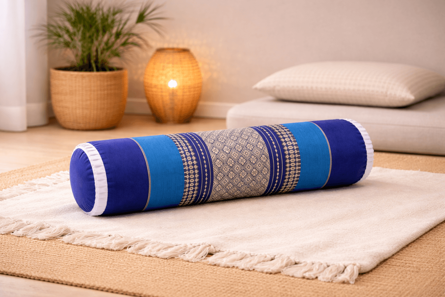thais knierolkussen blauw kapok rolkussen yoga meditatie ondersteuning