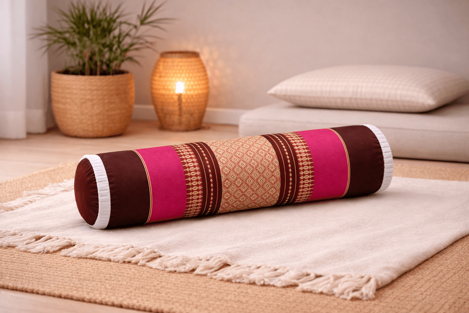 thais knierolkussen roze kapok rolkussen yoga meditatie ondersteuning