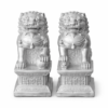 Set zilverkleurige Chinese leeuwenwachters, traditionele feng shui beschermers, gedetailleerde tempelleeuwen decoratie