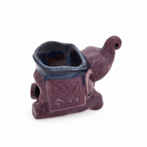 Keramische aromabrander olifant paars en blauw zijaanzicht voor gebruik met geurolie en wax melts