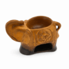 Keramische olifant aromaverdamper in bruin/oranje tinten zijaanzicht met uitsparing voor waxinelichtje.