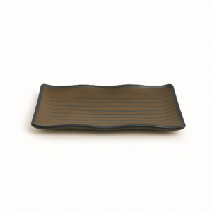 Keramisch serveerbord met golvende rand in bruin-zwarte tint – 23 cm