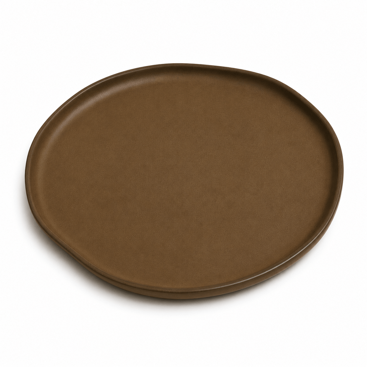 Diep bord mat bruin 29 cm met brede opstaande rand en subtiel keramisch patroon op een witte achtergrond.