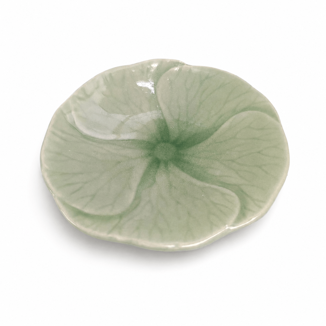 Groen bloembord Lotus van 16 cm met bloemvormig reliëf en glanzende afwerking.