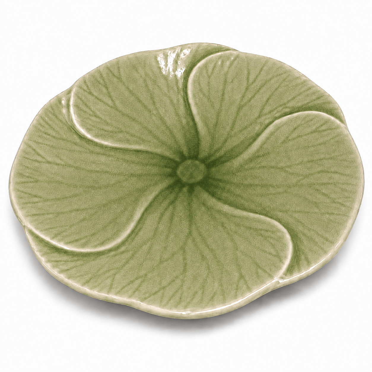 Groen bloembord Lotus van 22 cm met bloemvormig reliëf en glanzende afwerking.