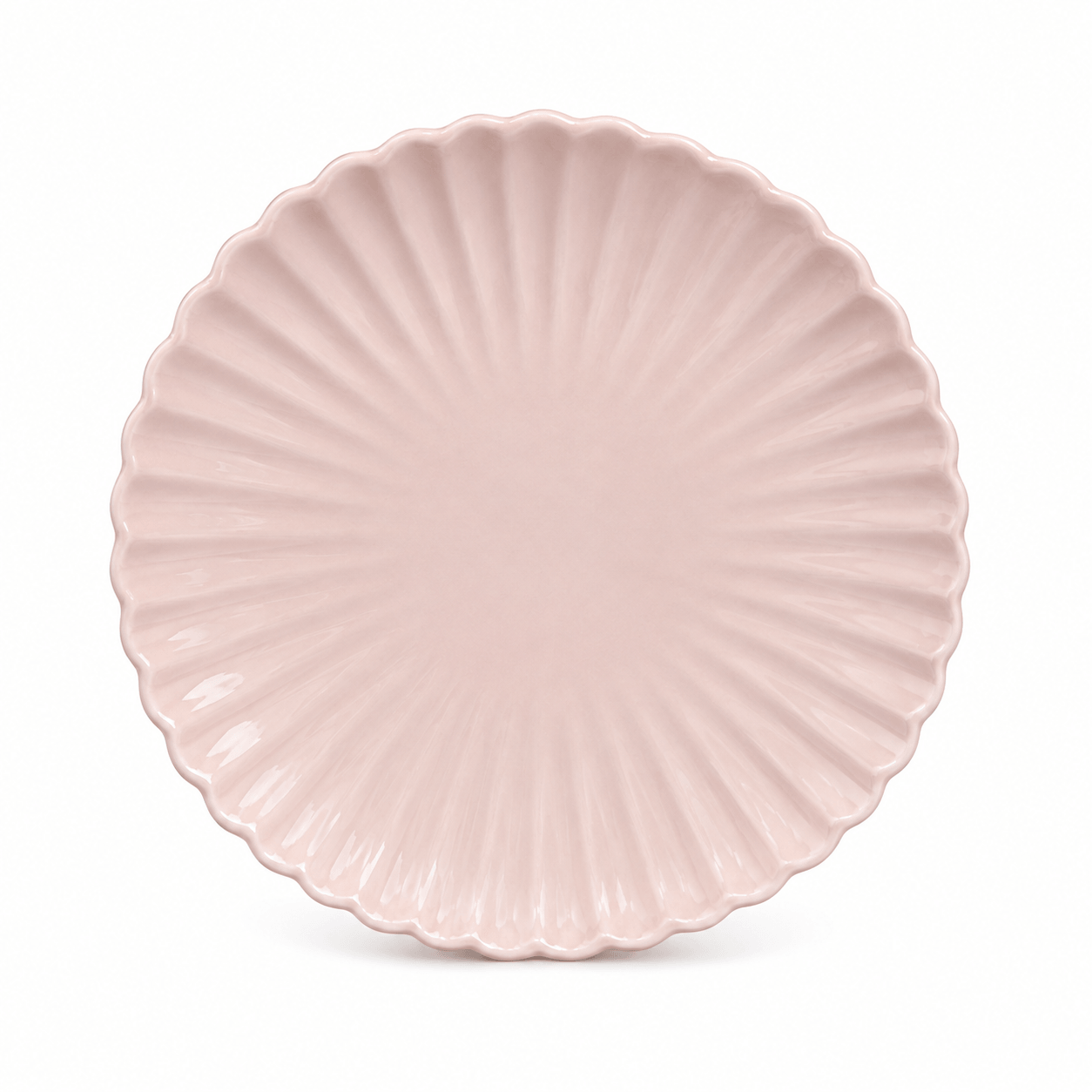 Roze Bord Lotus van 20 cm met geribbelde bloemstructuur en golvende rand, bovenaanzicht.