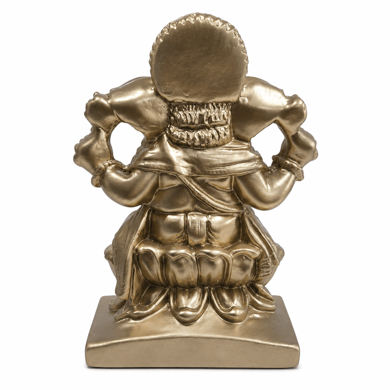 Achterzijde van het Ganesha beeld Lotus in champagnegoud met nette afwerking en gedetailleerde vormgeving.