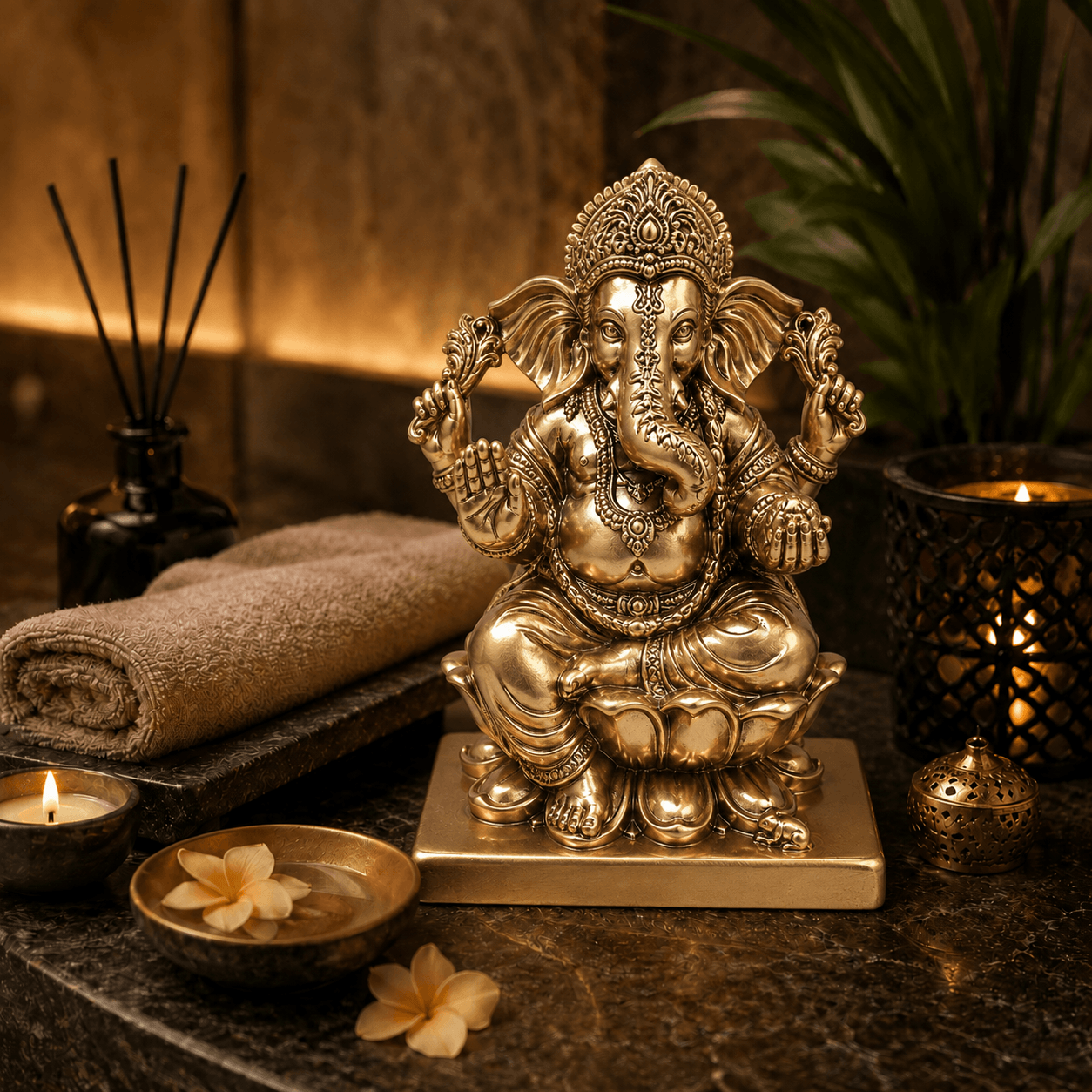 Ganesha Beeld Lotus – Champagnegoud - Afbeelding 4