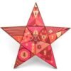 Stervormige Carnatia 12 Days of Sparkle adventskalender met twaalf genummerde vakjes, geometrische patronen in roze, rood en koraal en een goudkleurige rand.