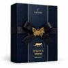 Carnatia 12 Days to Unwind adventskalender in een luxe donkerblauwe geschenkverpakking met goudkleurige details, een donkerblauwe strik en een gouden vlinder.