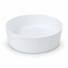 Witte, ronde kunststof inzetbak voor het houten voetenbad met een diameter van 35 cm, afzonderlijk afgebeeld tegen een witte achtergrond.