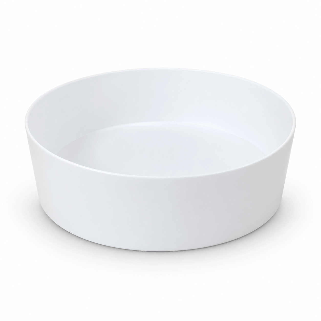 Witte, ronde kunststof inzetbak voor het houten voetenbad met een diameter van 35 cm, afzonderlijk afgebeeld tegen een witte achtergrond.